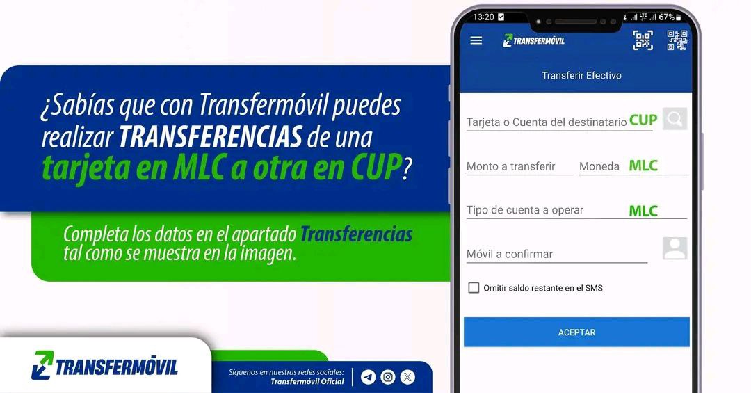 Niurkacm1's tweet photo. ¿Sabías que con tu💳MLC en el #Transfermóvil no solo puedes transferir a otras💳 en MLC? 
✅ También puedes enviar saldo hacia💳en CUP.
En la operación se aplica la tasa de cambio del día,segmento III.
La apk te muestra que es  transacción entre monedas diferentes
Solo confirma✅ https://t.co/6CyWhXQSEs