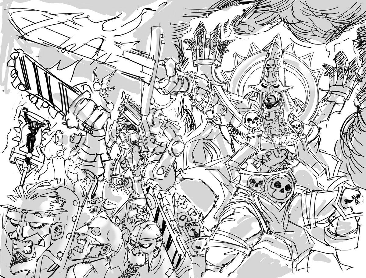 Sketch of my Ordo Hereticus Inquisitor Melakor and some of his RABBLE (I neglect to post this guy) #warhammer40k