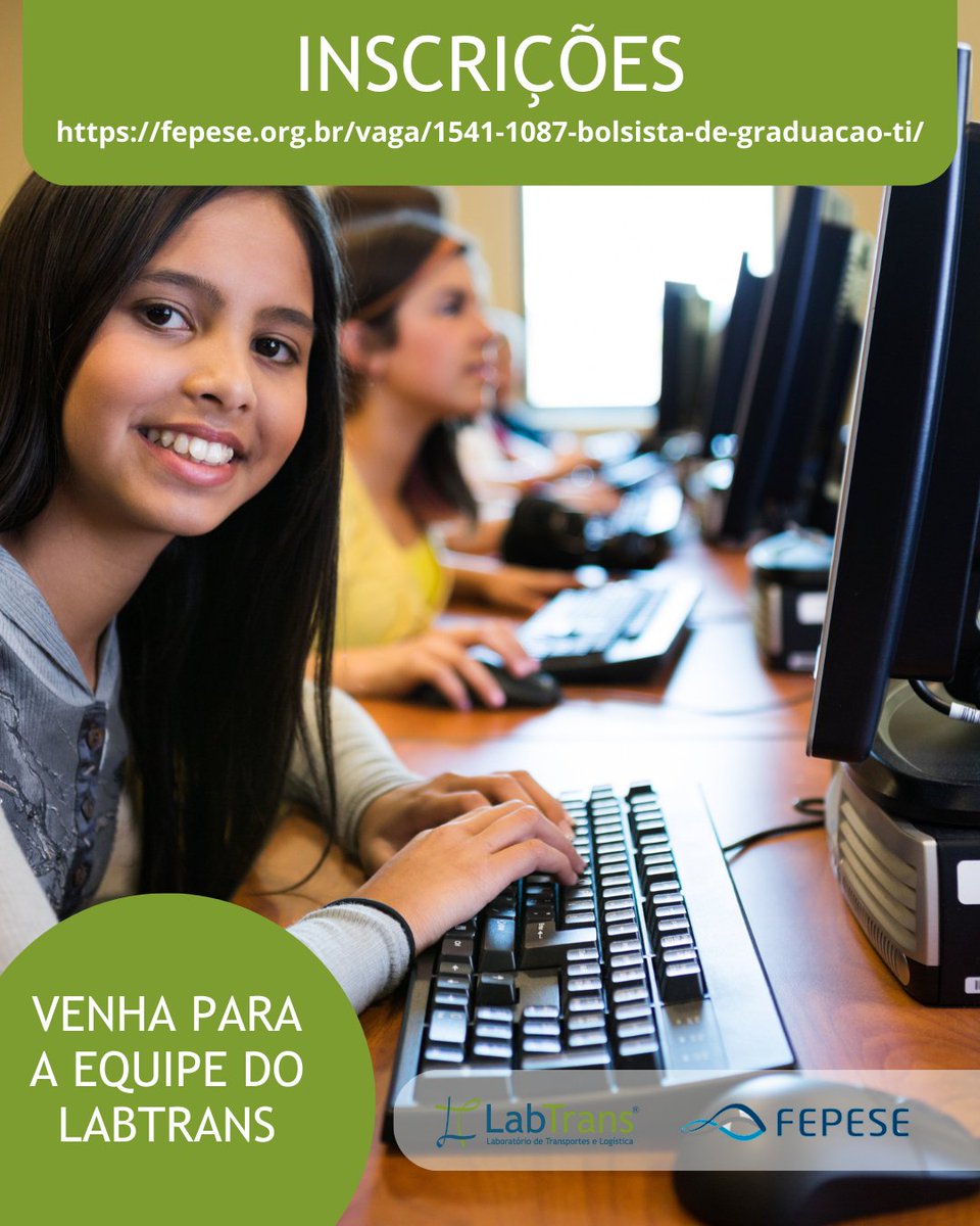 LabtransUFSC's tweet image. 💻✨ Oportunidade para quem quer atuar com Tecnologia e Visão Computacional no LabTrans/UFSC!

Está aberta vaga para Bolsa de Graduação TI voltada a estudantes de Ciências da Computação, Sistemas de Informação e áreas afins!

🚀 Atividades:
• Atuar em pesquisas e aplicações de