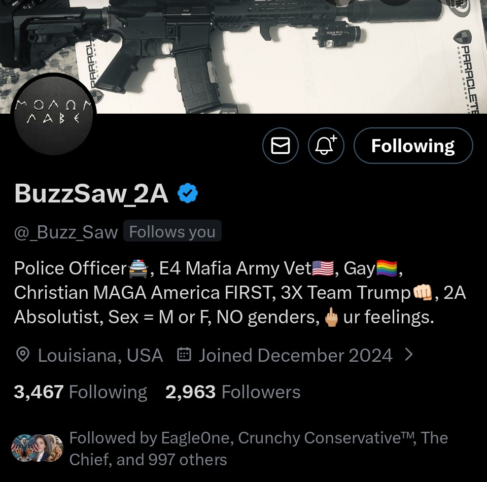 Please help me get a long time follower <a href="/_Buzz_Saw/">BuzzSaw_2A</a> over the 3000 milestone. 

He is only 37 away from hitting it! 

Comment MAGA when finished so he can follow you back then REPOST!