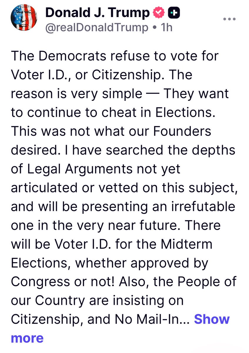 benedtl's tweet image. Again, I'm calling on Oregon's Republican elected officials to support IP37 which requires Voter ID and secures our elections, while still allowing verified absentee voting by mail. 

This is a message from our President: "IT IS A CAN'T MISS FOR RE-ELECTION IN THE MIDTERM AND