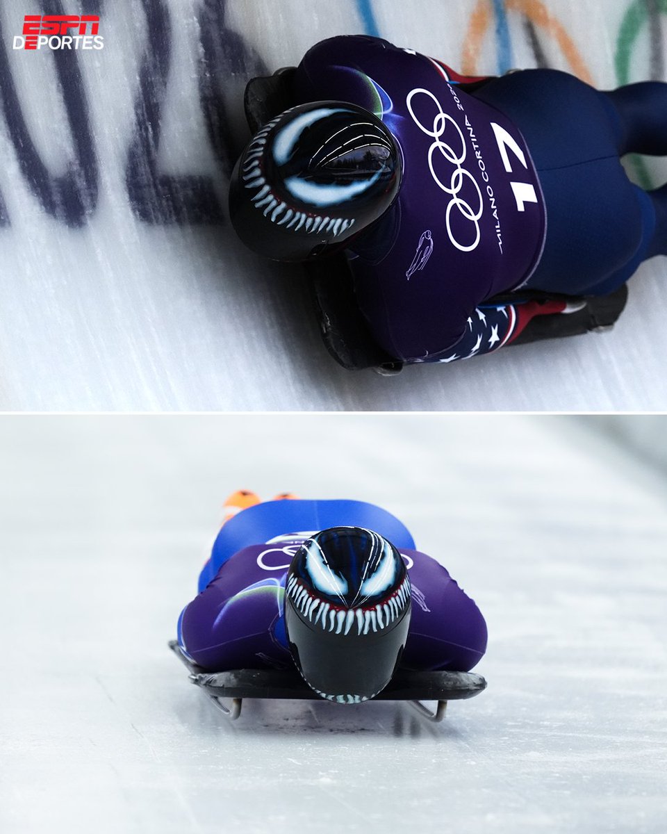 Los Juegos de Invierno nos dejaron la gran postal de Austin Florian usando un casco de Venom en la competencia de Skeleton con el que se volvió la sencación de la competencia.🤩🕷️❄️