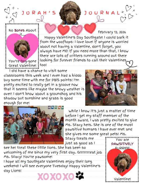 Happy Valentines Day! 🐾 Check out what Jorah, our favorite four-legged faculty member, has been up to this week!