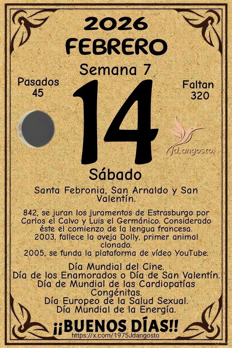 #almanaque2026 #calendario #calendariodiario #Efemérides #Santoral #TalDíaComoHoy  #Felizdía #BuenosDías