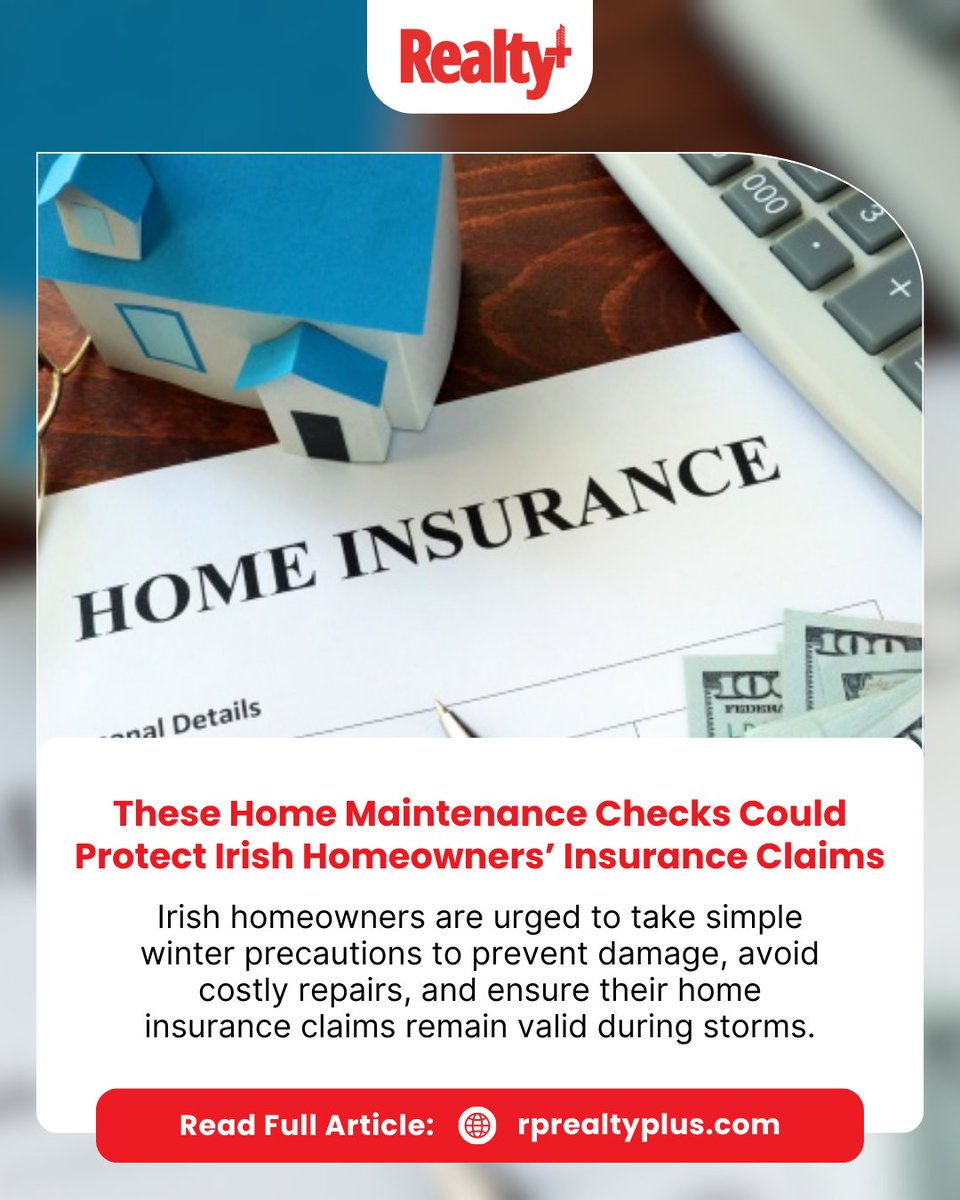 RPRealtyPlus's tweet image. As storms intensify across Ireland, insurers are reminding homeowners that small preventive steps today can prevent major financial setbacks tomorrow.

Read more: rprealtyplus.com/news-views/the…

#HomeMaintenance #InsuranceClaims #StormReady #PropertyProtection #Homeowners #IrelandHomes