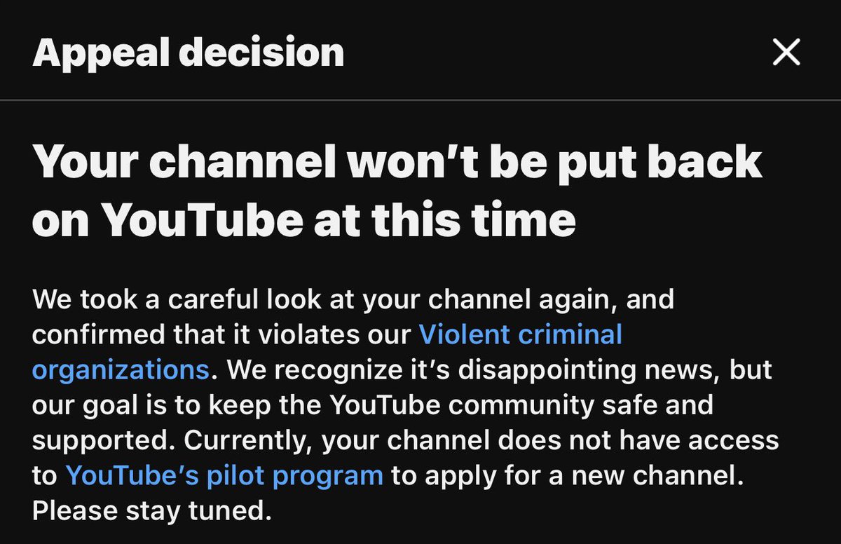 YouTube has already decided to silence me forever on their platform, immediately rejecting my appeal.

We need to rally to turn this around. This week I was censored by TikTok, Insta, and now YouTube.

They’re erasing my work from the internet.

Please speak out to save my voice.