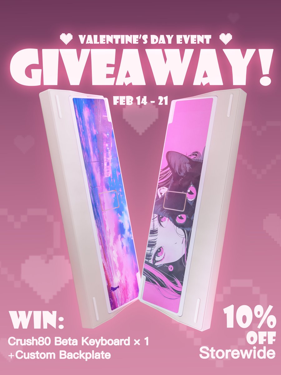 💘 Valentine’s Day Event 💘

❤️ 10% OFF storewide
🎁 Giveaway: Win 1× Crush80 Beta Keyboard + Custom Backplate

How to enter:
-Follow✅
-Like❤️
-Repost♻️

✨ And don’t forget — The Crush80 Review Event is still LIVE!

End in 7days.

#WOBKEY #ValentinesDay #Crush80 #Giveaway