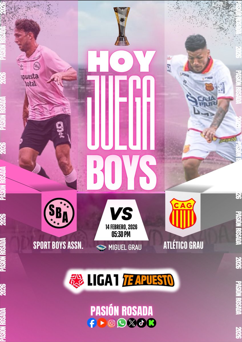 ¡ROSADOS! ⚽ 

HOY desde la 5:30 p.m., Sport Boys enfrenta a  Atlético Grau en el Estadio Miguel Grau por la Fecha 3 de la Liga 1 Te Apuesto. 

Partido clave en una fecha especial.

#VamosBoys #PasiónRosada