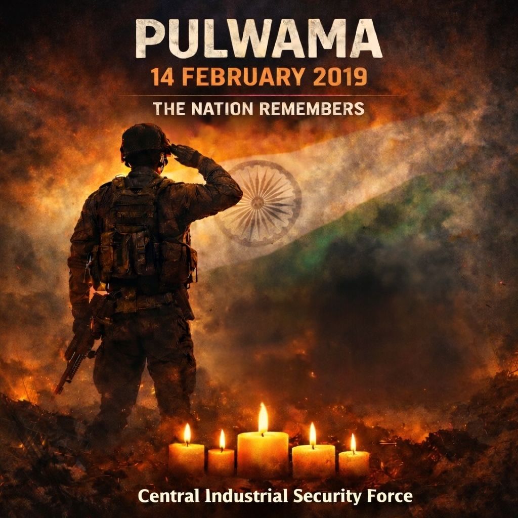 अमर शहीदों को श्रद्धांजलि🙏

On this solemn day, CISF pays heartfelt homage to the valorous #Pulwama martyrs who made the ultimate sacrifice on 14 February 2019. Their unwavering courage, indomitable spirit and devotion to the nation remain a timeless testament to their love for