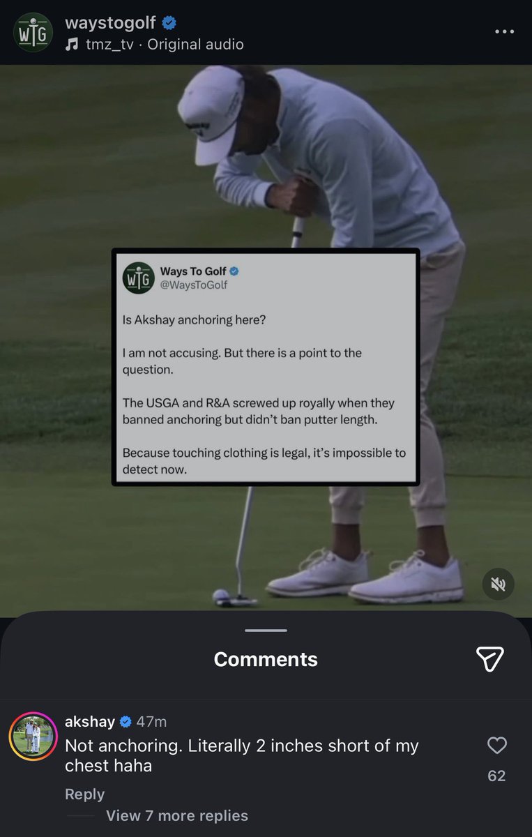 Looks like <a href="/Top100Rick/">Rick Golfs</a> post was stolen and posted onto Instagram. 

Nevertheless, Akshay replied lmao