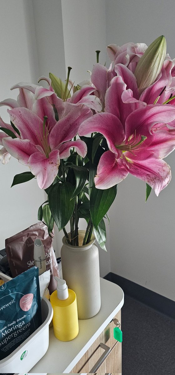 illwah's tweet photo. After 3 months in hospital now, it's Valentines today, and my beautiful son and his girlfriend bought me in 2 big bunches of flowers from the markets, my fav cake, plant protien shake and coffee. Feeling very loved in this ridiculously challenging uncertain time ❣️
#BestSonEver https://t.co/mA95It5bXr
