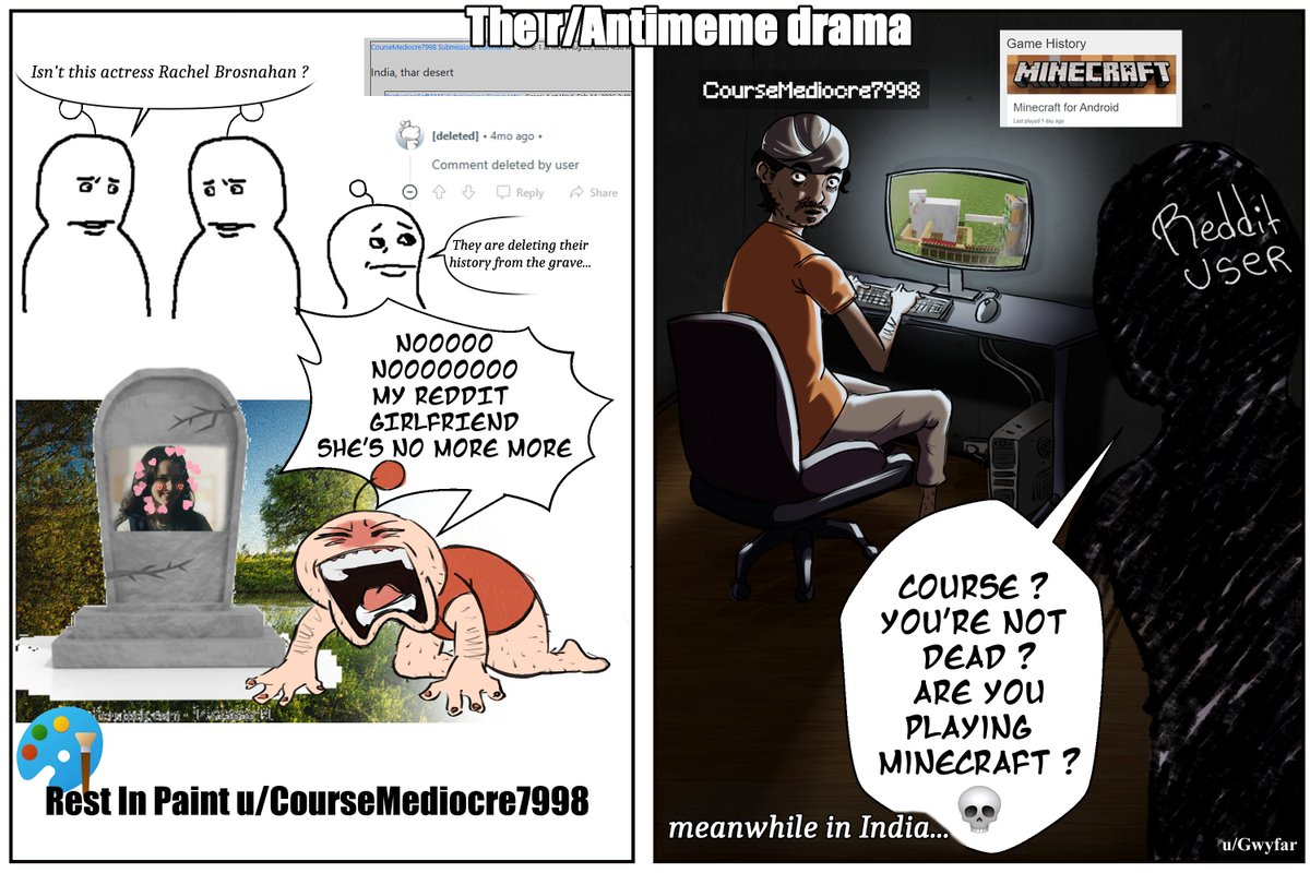 Gwyfar's tweet photo. The r/antimeme drama
tl;dr: average reddit mod get catfished for months by Indian boy. Indian boy later fake "her" suicide to get rid of him https://t.co/wFKLBGuire