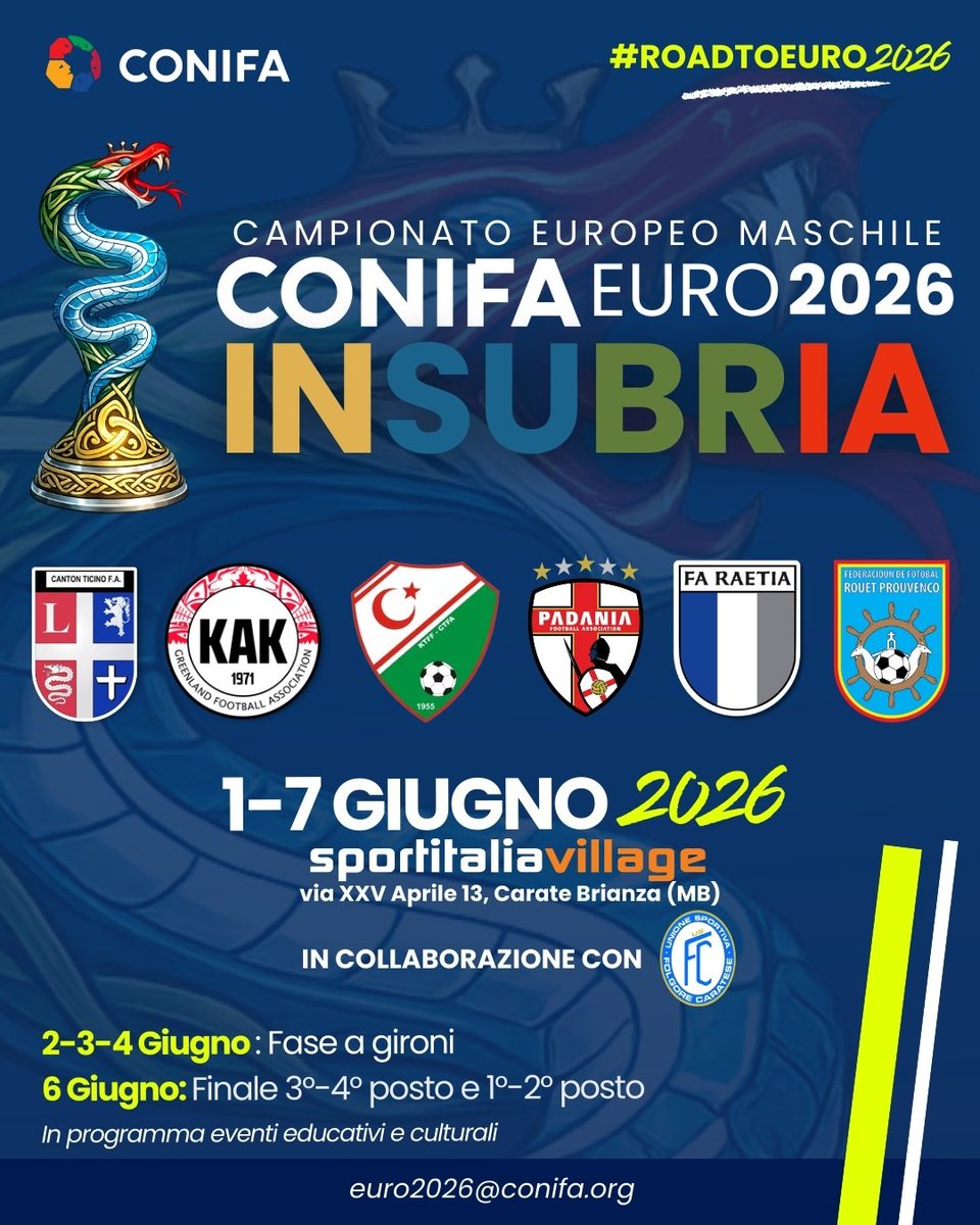 Siamo pronti a lottare sul campo per poter vincere la nostra terza coppa europa.
<a href="/CONIFAOfficial/">CONIFA</a>