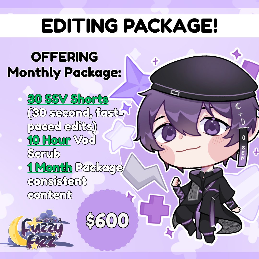 I've prepared a new Editing Package (❁´◡`❁)

30 Shorts consistent content for a month package!!
Vod Scrub included!!

Making sure the Shorts consistency of your channel \^o^/

Feel free to dm me here or on :
Vgen.co/fiz_fuzzy

#envtuber #vtuber