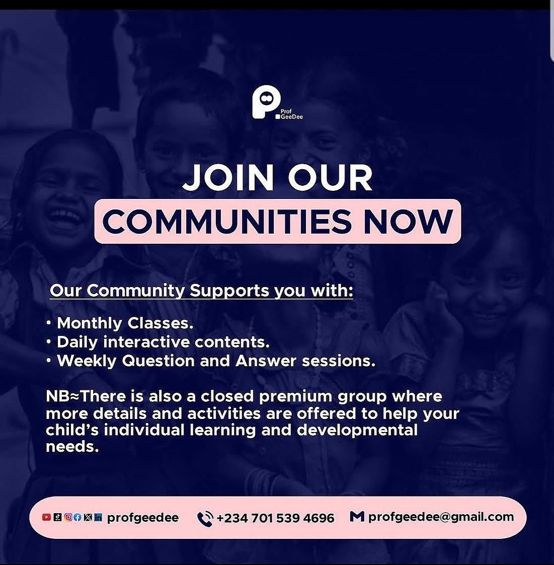 Join a community that helps you raise and teach better.

Monthly classes.
Daily interactive content.
Weekly Q&amp;A sessions.
Plus a premium group for personalized child support.

For teachers. For parents. For real growth.

Send a message to join today.
