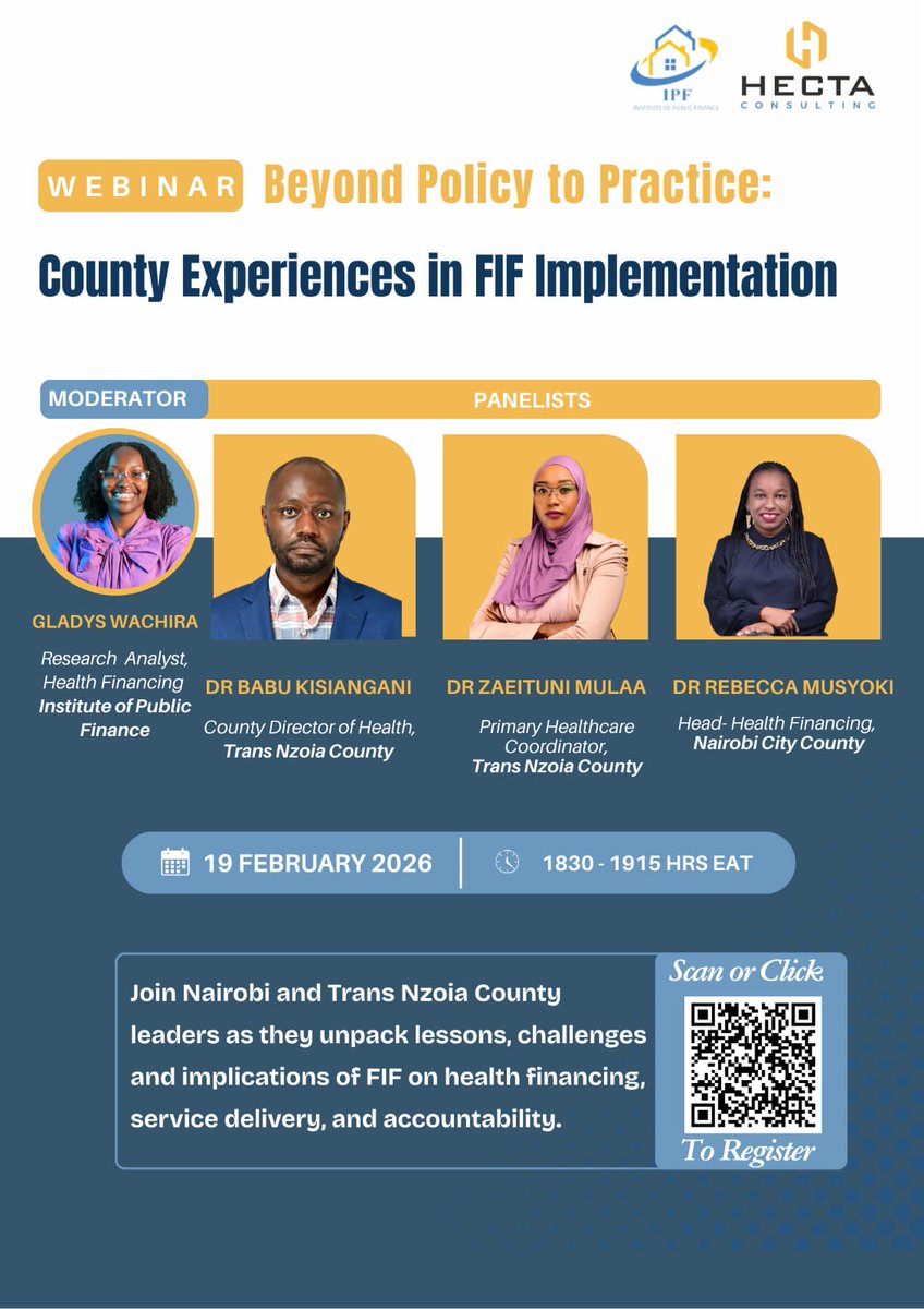 🔵 | Webinar on Facility Improvement Financing (FIF) Act of 2023 

💬 With a strong legal backing, health facilities are now generating and retaining revenue; leading to facility upgrades, better equipment, and improved service delivery.

Register here:
 us06web.zoom.us/webinar/regist…