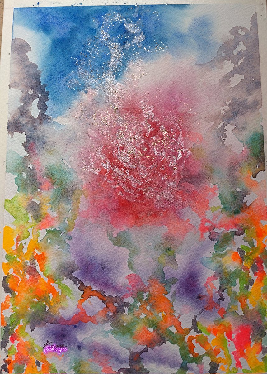 最新作品完成 14/2/2026 「進化 evolution」 出番の少ない蛍光色絵の具