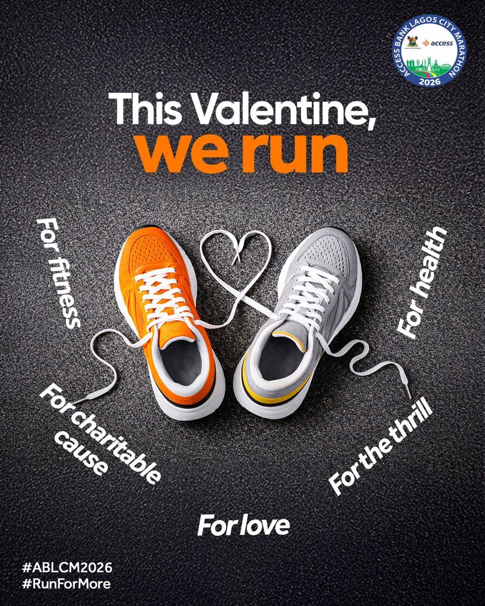Forget the box of chocolates, we’re collecting miles instead. This Valentine’s Day, we’re on the road for everything that keeps us moving: health, purpose, fitness, love, and the thrill of the finish line.

#ABLCM2026
#RunForMore
#NewStepsFreshGoals
#AccessBankLagosCityMarathon