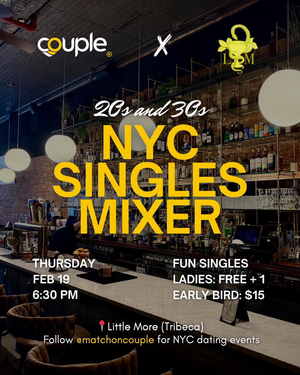 MatchOnCouple's tweet photo. Imagine saying, “We met at this bar in Tribeca.”
Botanical walls, a 45-foot marble bar, fun games to get conversations going, and singles ready to mix and match. It’s giving main character energy.
🔗 Link in bio
#nycevents #nycdating #datinginnyc #tribecanyc #nycsinglesevent https://t.co/7xOfSdPf1x