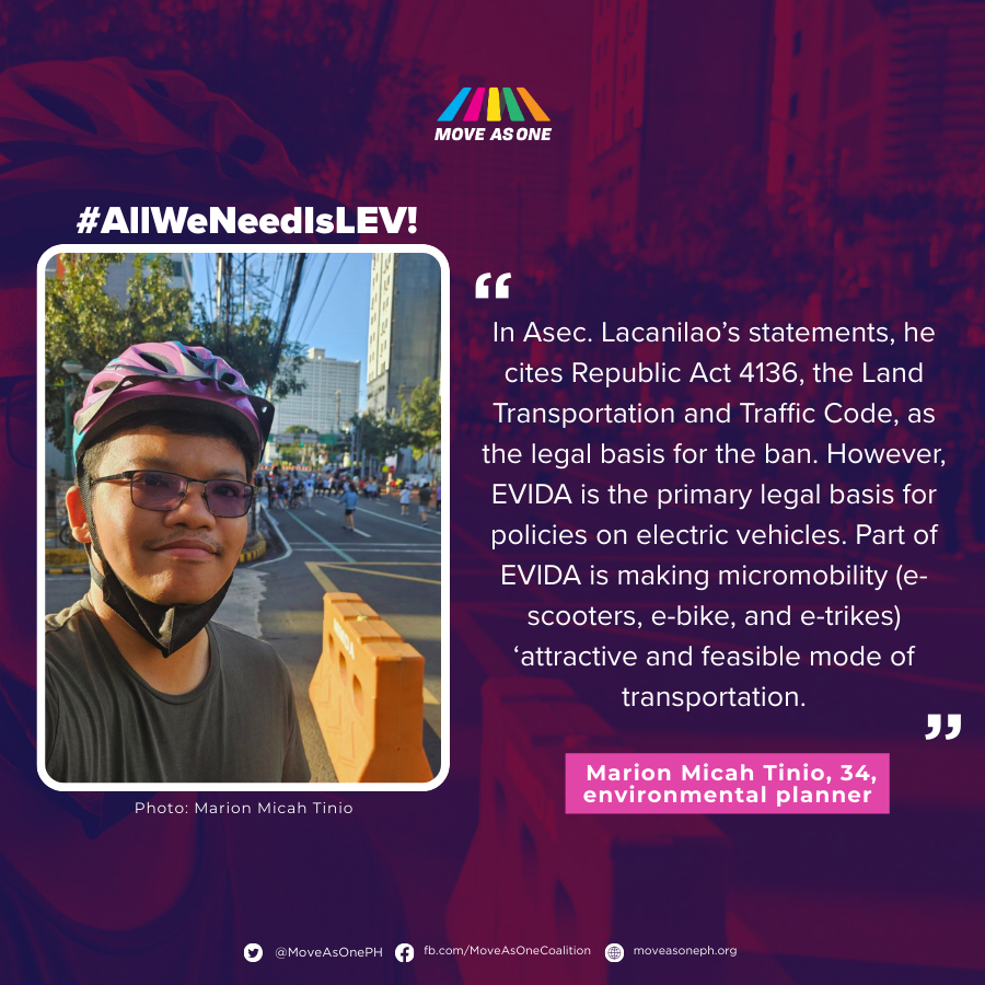 LTO, nasaan ang puso ninyo para sa LEV users?

Enero 2 pa ipinatupad ang minamadaling ban sa pangunahing lansangan—pero hanggang ngayon, walang konsultasyon at malinaw na guidelines.

Nagbabayad din sila ng buwis. Hindi sila dapat balewalain.

#AllWeNeedIsLEV