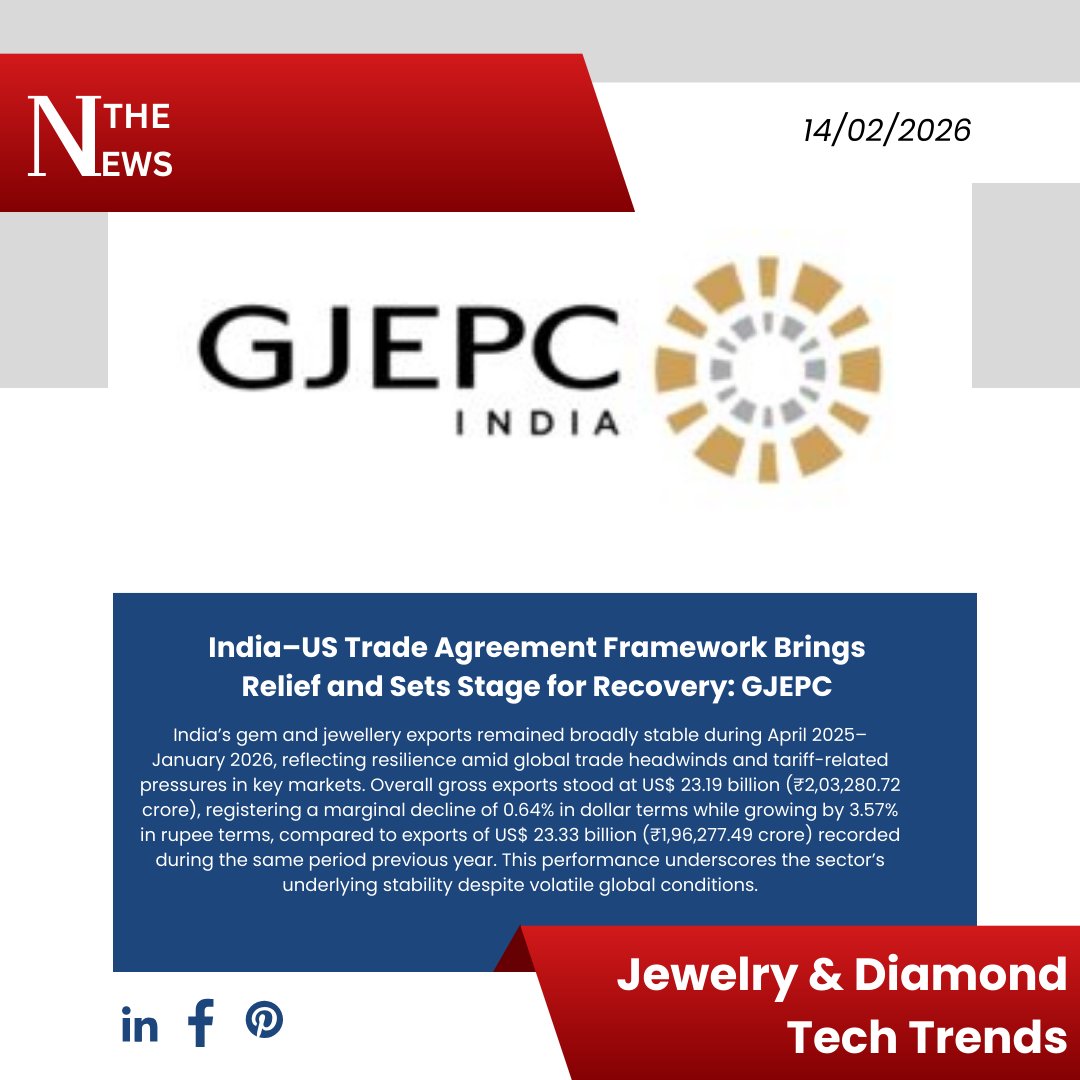 SpherePlugins's tweet photo. India–US Trade Agreement Framework Brings Relief and Sets Stage for Recovery: GJEPC
.
#JewelryAndDiamondTechTrend #diamondindustry #JewelryIndustry #DiamondNews #saturdayNewsday #saturdayThoughts #technews https://t.co/z62k46V2mw