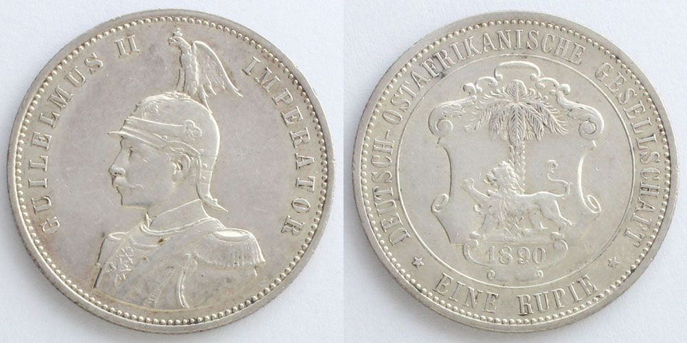 ドイツ東アフリカ会社 1890年 1ルピー銀貨 ヴィルヘルム2世》 造幣都市