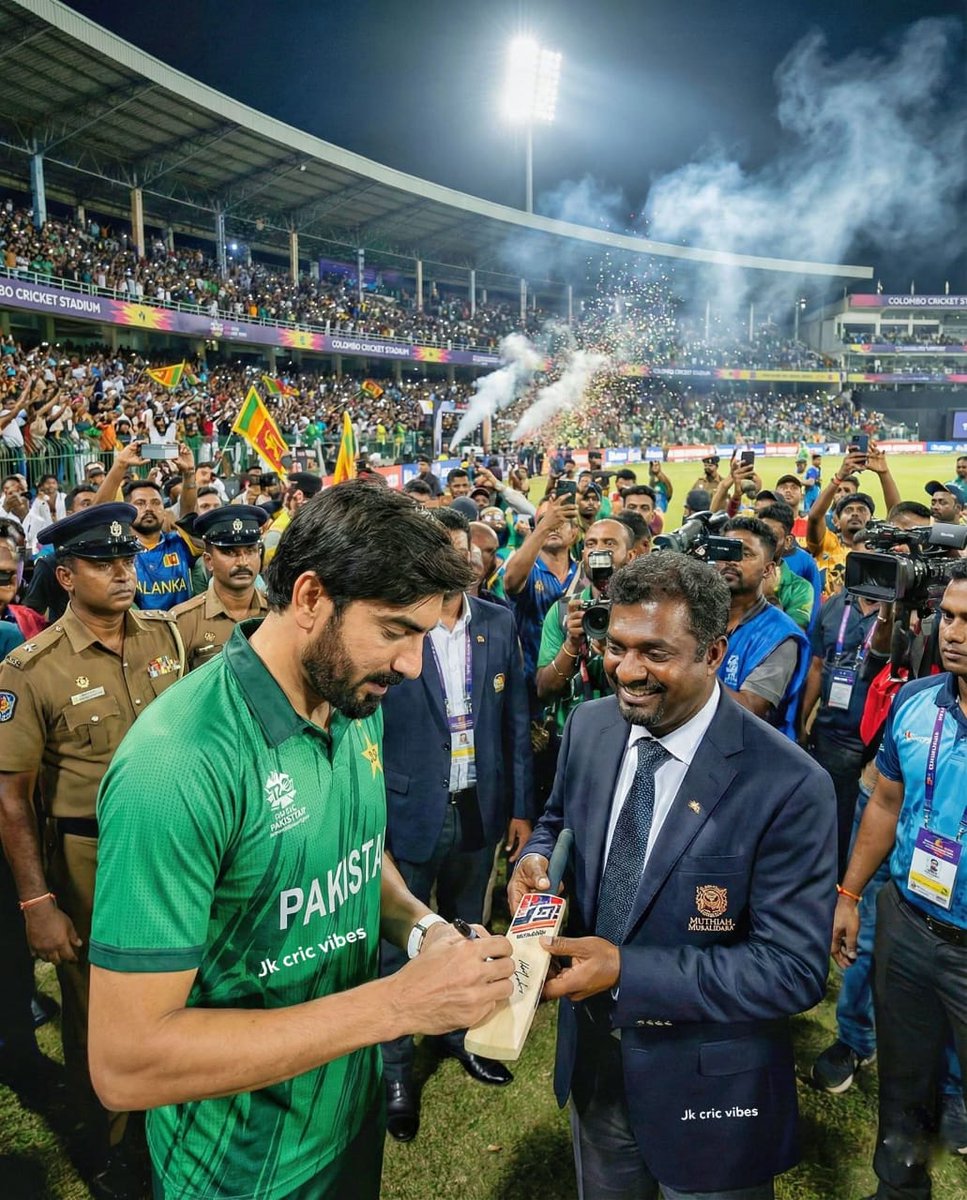 Present-day spin wizard Usman Tariq giving his autograph to the all-time spin king Muttiah Muralitharan…
What a legendary scene! 🏏✨
Two generations of spin magic in one frame — one ruled the world 🌍, the other is ready to rule the future 🔮🔥
Pure goosebumps moment for