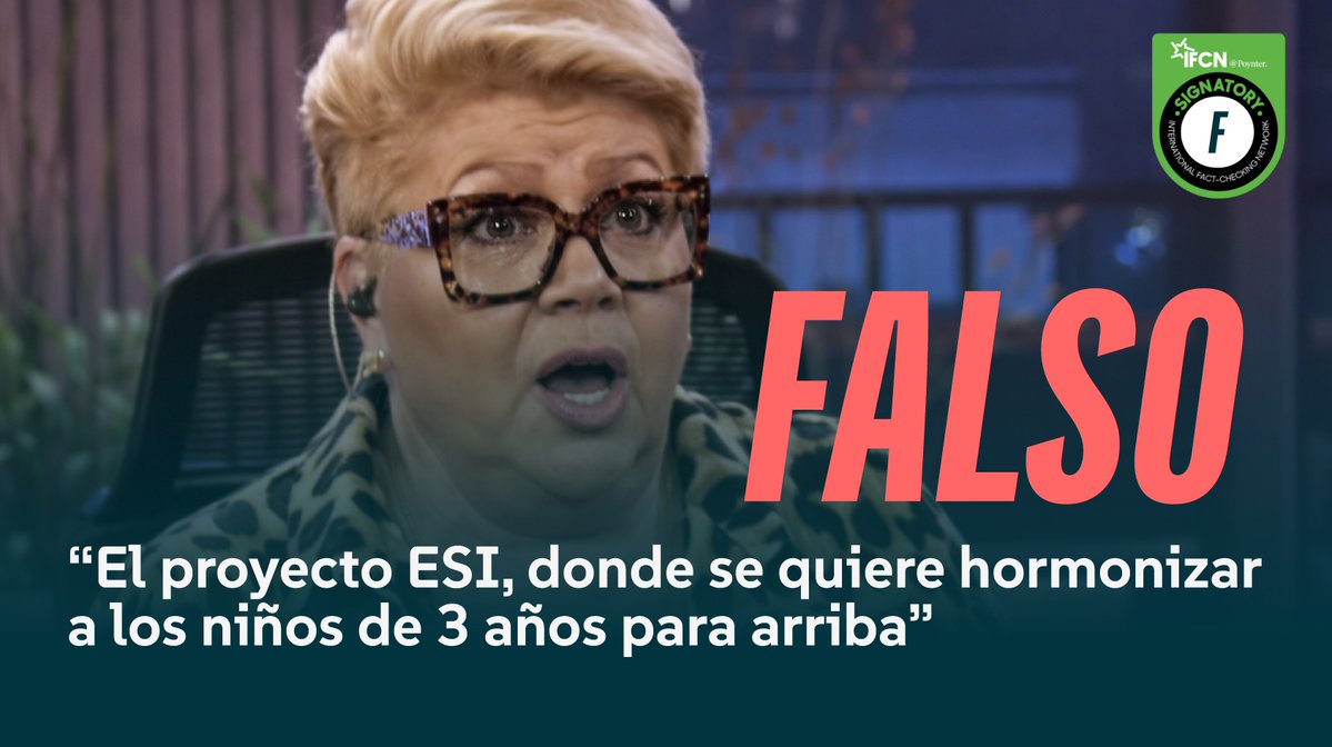FALSO❌Patricia Maldonado afirmó en TV+ que la ESI busca “hormonizar a niños desde los 3 años”.

📌 Hechos:
• En Chile no existe una Ley de ESI.
• Ningún proyecto menciona hormonización infantil.
• La ESI (definiciones internacionales) es un enfoque educativo, no un