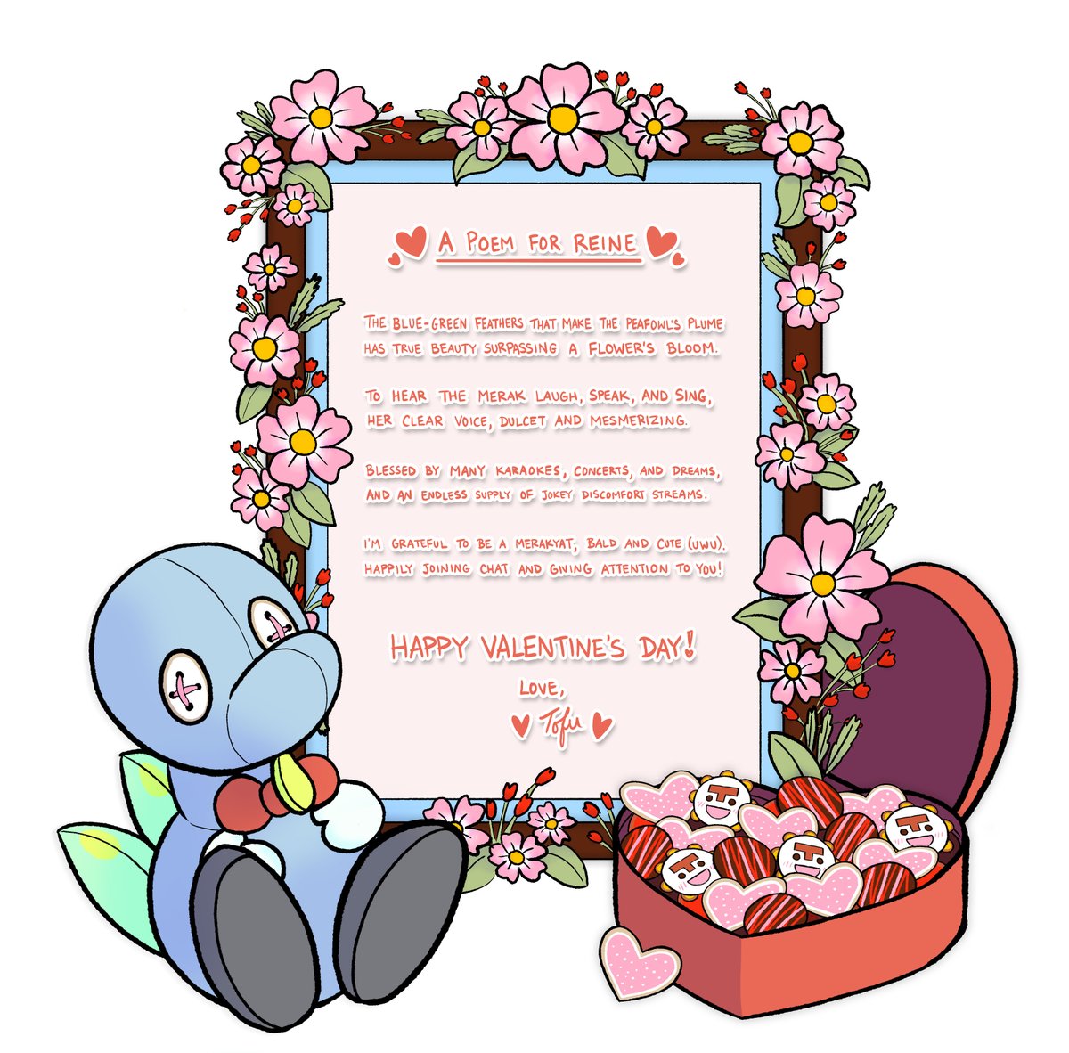 tofu_do's tweet photo. I'm not really a poetry gal, but I wanted to give it a shot this year! Hope you enjoy, Reine~ Happy valentines day!! #ReinesValentines

Happy to have made the template for #MERAKyats again! It was really fun to draw 💙 https://t.co/lhQ6iehkDz