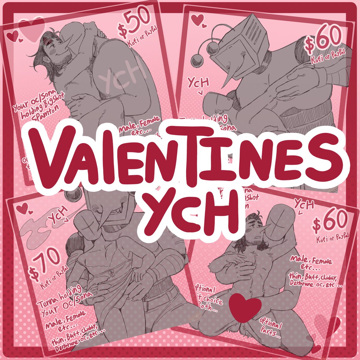 SimpBab's tweet photo. Came back for my annual YCH comms

Entirely customizable for whoever you choose.
-
#YCH #ychcommission #commissions #commissionsopen #art #comms #commsopen #ValentinesDay #valentinesYCH #deltarunensfw #deltarune #deltaruin #fanart #selfship #yumeship #spamtenna #spamton #tenna https://t.co/prUgT9qMTh