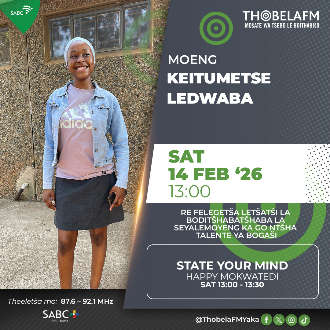 ThobelaFMYaka's tweet photo. #StateYourMind | Naa o be o ka thabela go gaša lenaneo lefe le gona o rata le go thabišwa ke eng ka mogaši wa lenaneo leo?
Boledišana le Happy Mokwatedi le mogaši wa letšatši Keitumetse Ledwaba. https://t.co/blD8xTPZHJ
