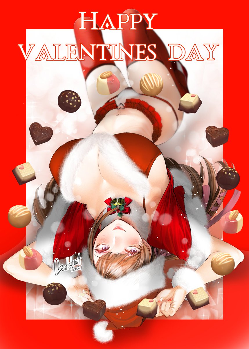 クリスマス絵の上にブラシでチョコをまぶしただけでバレンタイン絵だと言い張った絵を載せておこう 