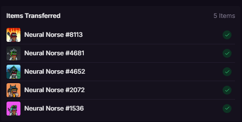 Huge shoutout to <a href="/TheCur4tor/">TheCur4tor</a> for sending me 5 <a href="/neuralnorse/">Neural Norse</a> NFTs. Their trading bot is starting to take off and these will unlock more tokens to be traded at a time! Keep an eye on <a href="/RichBitchCo/">Rich Bitch</a>, <a href="/TheCur4tor/">TheCur4tor</a> is cooking something special with the group there.
