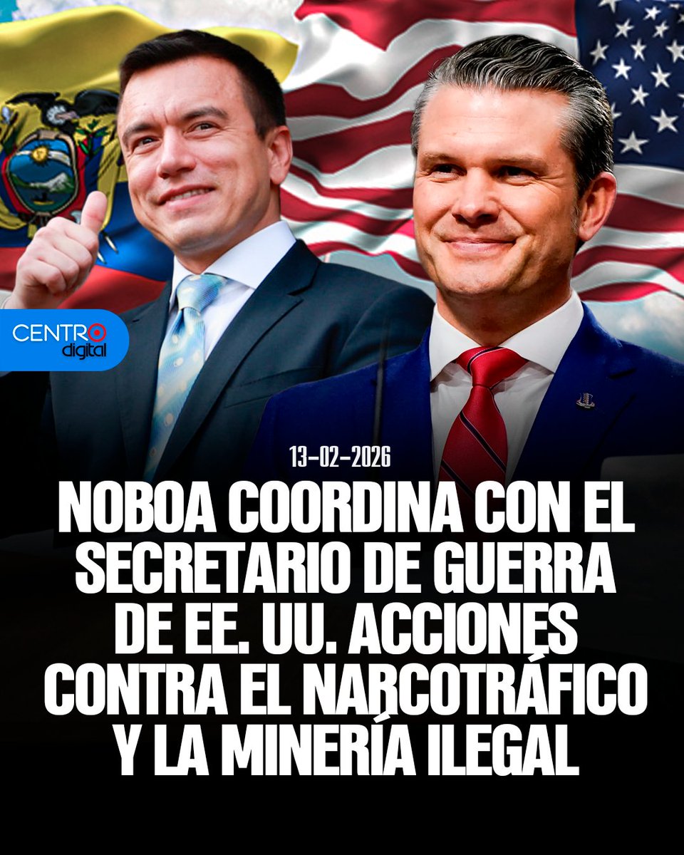 #ATENCION | El presidente <a href="/DanielNoboaOk/">Daniel Noboa Azin</a> informó que mantuvo una conversación con el secretario de Guerra de Estados Unidos para coordinar acciones conjuntas contra el narcotráfico y la minería ilegal, como parte de la estrategia para reforzar la seguridad: "Voy a proteger al