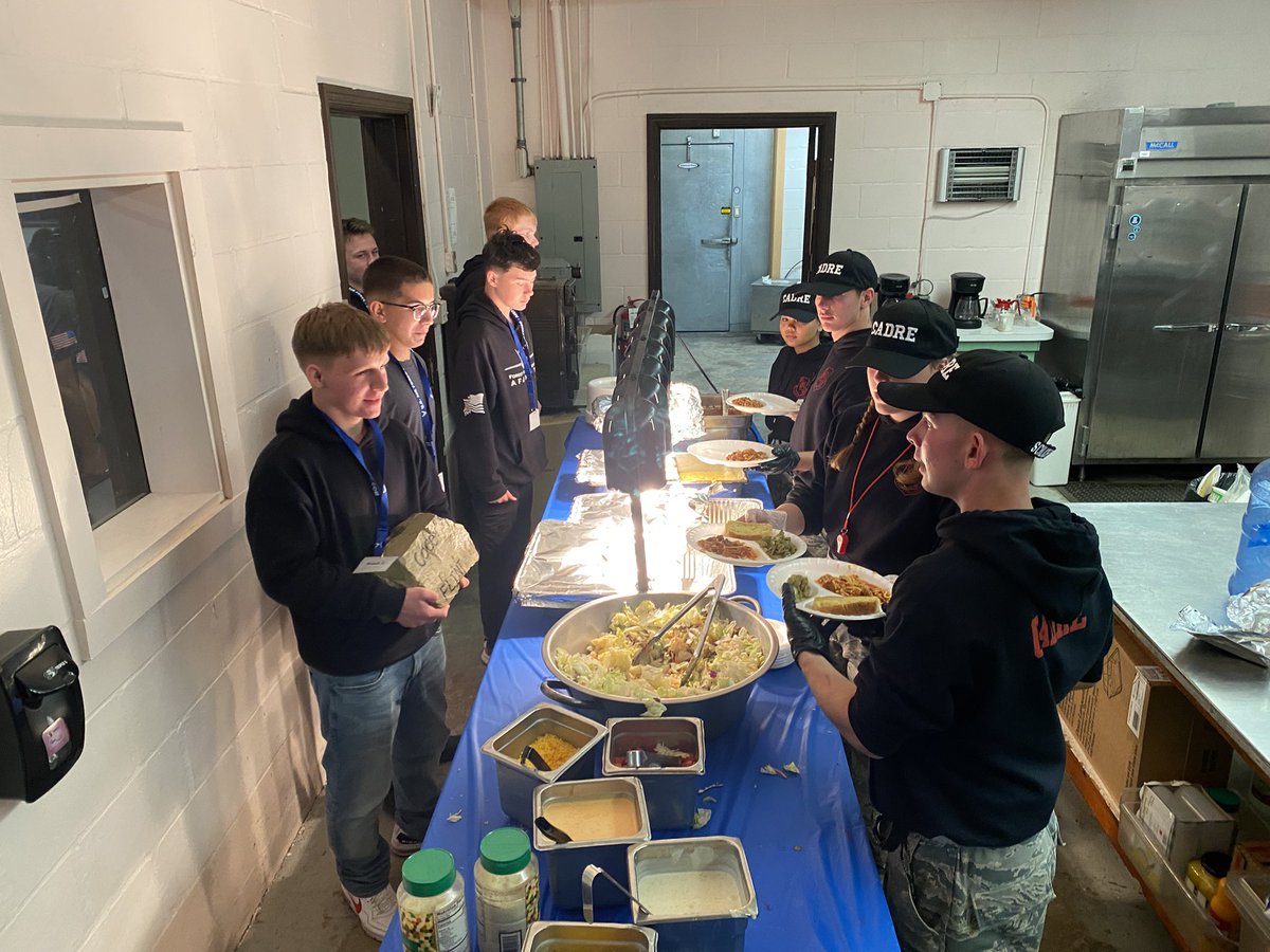 FHS_AFJROTC's tweet photo. Mini Leadership School day 1:  the first-year cadets are formed into flights and are eating the best spaghetti dinner ever.  The weekend will be filled with classes including archery, land navigation, and team building.  We’ll post a few times a day, so stay tuned! https://t.co/FiHkuu58hp