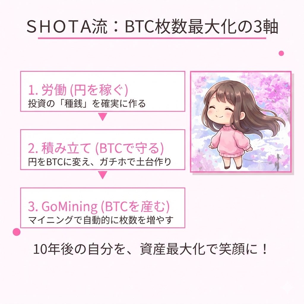 Shota_crypto_X's tweet image. 🫧手取り20万サラリーマンがBTC枚数爆増中🫧

投資歴8年の僕がBTCの「枚数」を最大化する3軸を実践！
①労動で種銭確保 → ②積み立てでガチホ → ③GoMiningで毎日産む

毎日リアル報告＆初心者向け解説してるよ✨
フォローであなたの握力もMAXに🔥
詳しくはブログへ👇

#Bitcoin #積み立て #GoMining