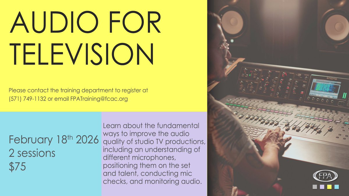 Join FPA’s Audio for Television class and learn how to properly use studio mics, position them on set, run mic checks, and monitor sound like a pro.

Clean sound = professional production. Let’s make your next show sound amazing.

#TodayAtFPA #CommunityMedia #FPATraining