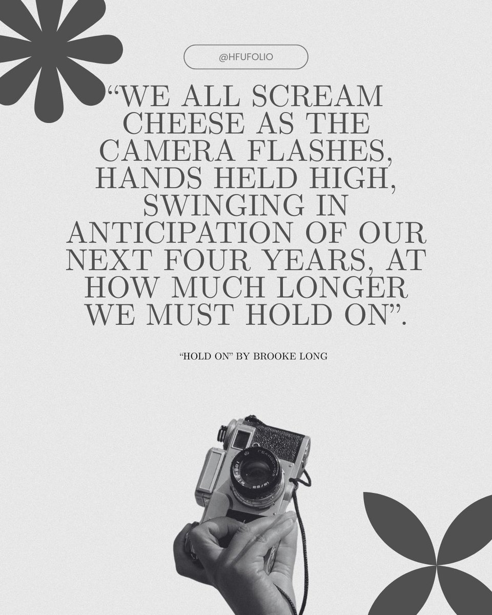 Need some inspiration for your own writing? Look no further! Folio 47 has amazing pieces!

"Hold on" by Brooke Long is an amazing piece that deserves a read. Inspired by what you see? Go to foliomagazine.org to submit your literature and art!!
