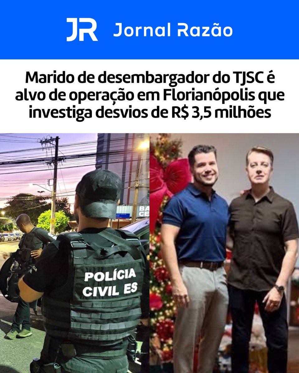 🚨🔵 Polícia Civil cumpre mandado contra marido de desembargador do TJSC em Florianópolis.

A busca e apreensão contra o advogado Lucas Buch ocorreu na Capital catarinense e em Vitória (ES), em investigação que apura suposto estelionato e apropriação indevida com suposto prejuízo