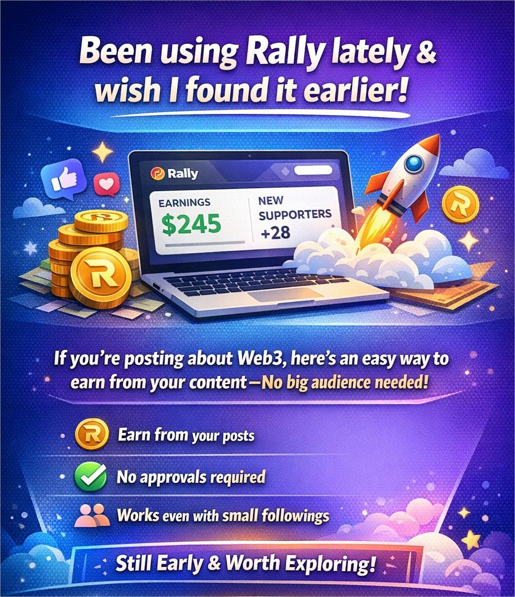 I’ve been using Rally lately and honestly wish I found it earlier. If you’re already posting about Web3, this gives you a way to actually earn from the content you’re making, without needing big followers or approvals. 
I’m sharing this as a favor because it’s still early and