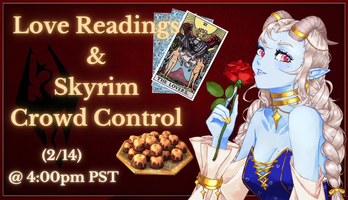 Tomorrow for Valentine's Day I'm doing a special stream! Stop by at 4pm PST for a quick tarot reading of your love life and then join us for some crowd control 🩵

❤️ twitch.tv/pasia_thegoat ❤️