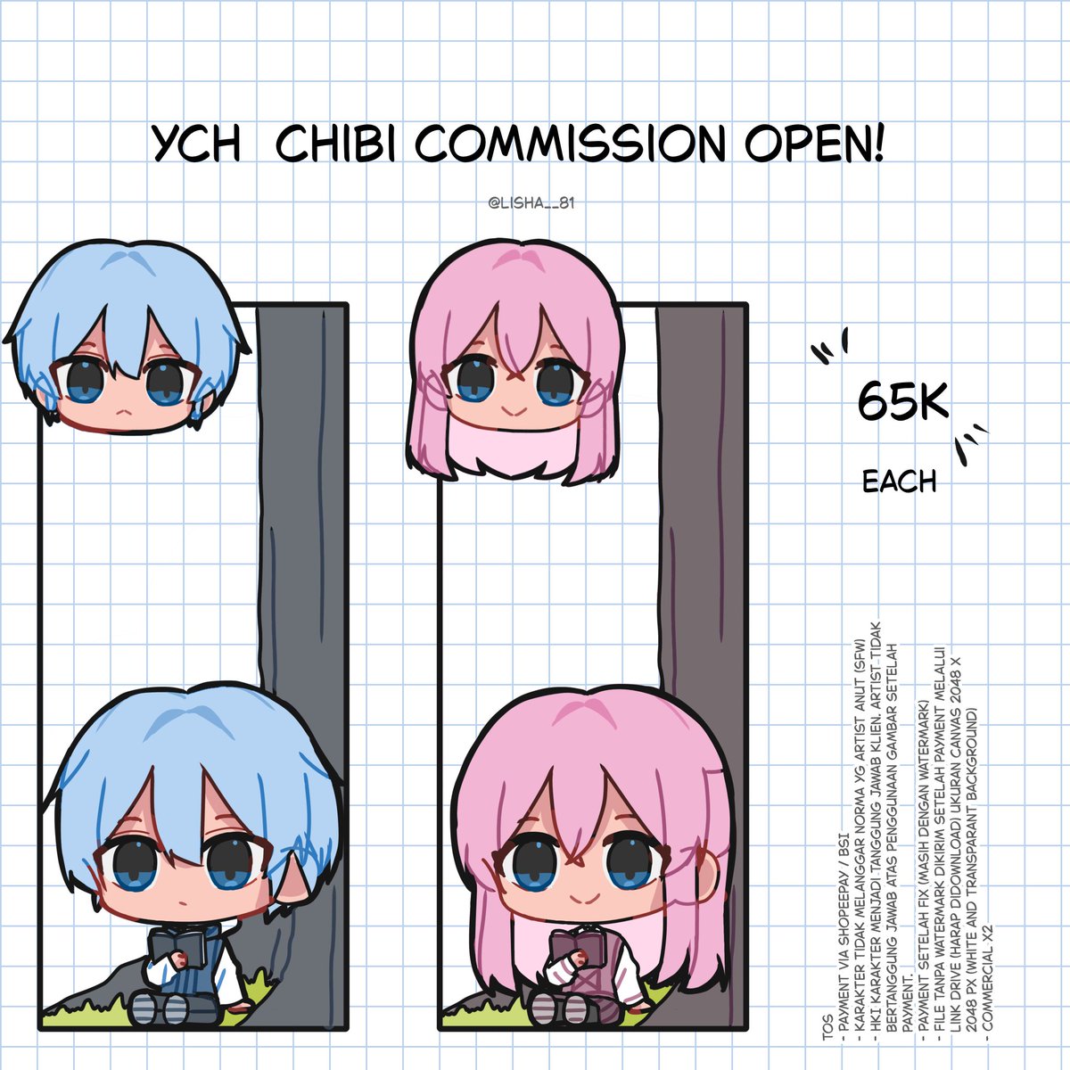 Haii ,  aku  open  commission  ych  lagi  nih  untuk  10  slot  \>w</ kalau  tertarik  boleh  dm  yaa     

#Commission #commissionopen #lisha81oc #chibi #artistindonesia #ArtistOnX #digitalart #illustration #イラスト #オリジナル