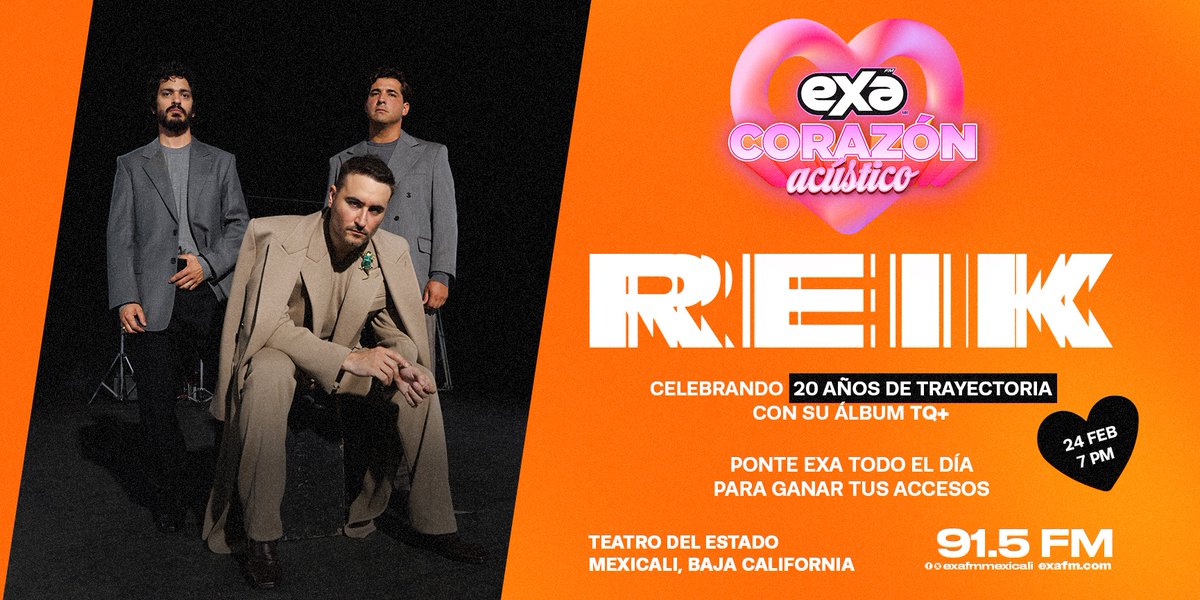 ReikMx's tweet photo. CDMX les tenemos una sorpresa a nuestros fans que siempre nos apoyan en todo ❤️‍🔥 Este 27 de febrero los esperamos en El Cantoral, solo tienen que seguir las redes de @exafm y escuchar sus turnos En Vivo para participar por sus boletos de regalo que tenemos para ustedes 🫶🏼 Los esperamos! 🪩 ✨

#Reik #CDMX