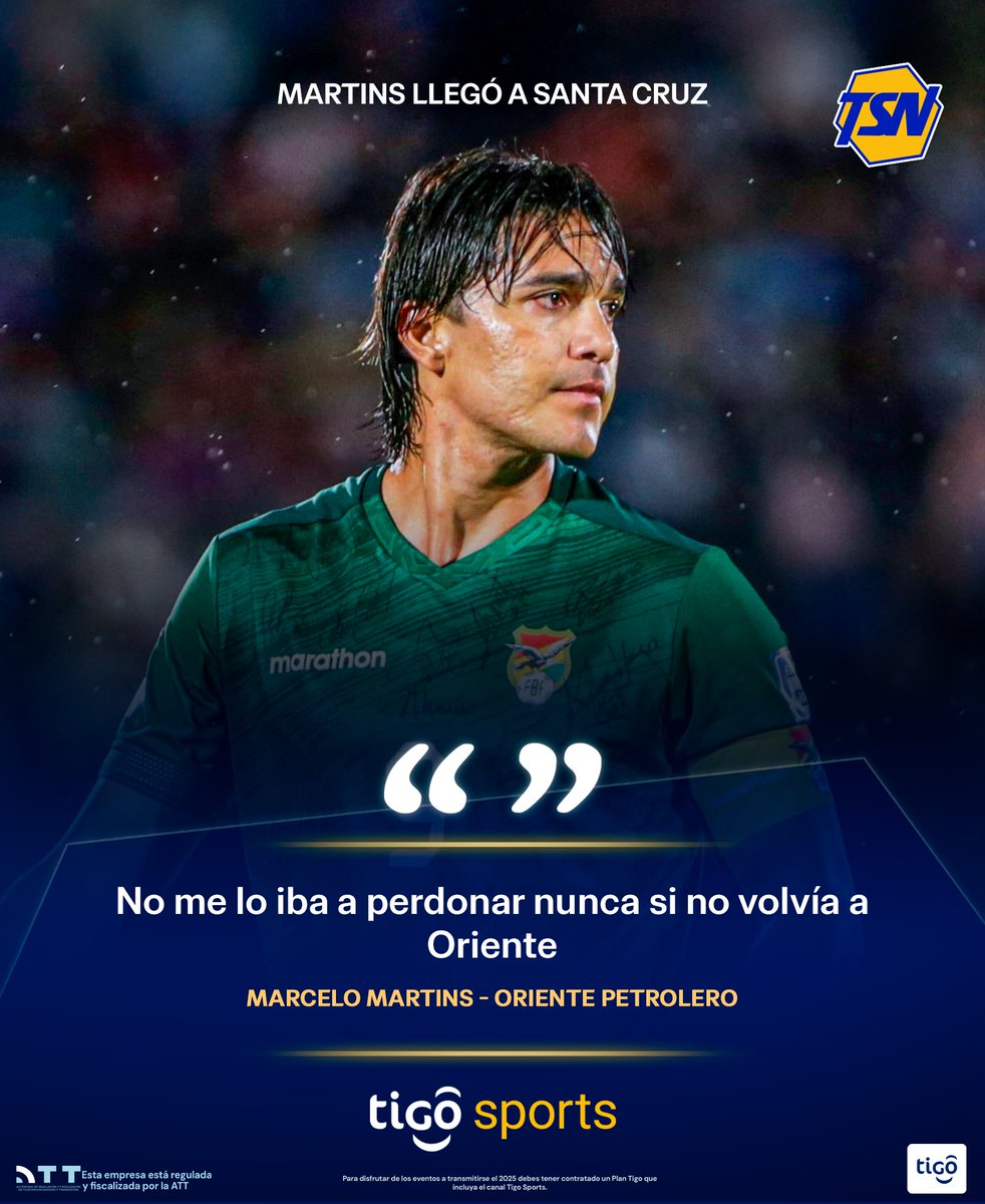😱 "NO ME LO IBA A PERDONAR NUNCA SI NO VOLVÍA A ORIENTE" 🤩
▶ Marcelo Martins llegó a Santa Cruz 🇧🇴 y con mucha nostalgia expresó la alegría que tiene de volver a jugar fútbol ⚽ y en el club de sus amores en el país, Oriente Petrolero.