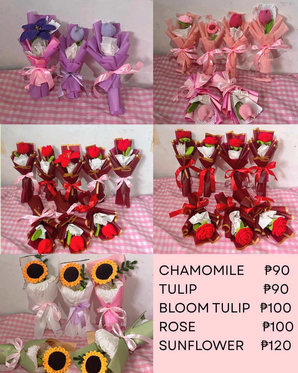 HeavenlyCreats's tweet photo. wts lfb valentines fuzzy wire crochet flowers bouquet 

hii ! here’s our on-hand flower &amp; bouquets, ready to ship any time anywhere!😙

📍 San Mateo, Rizal
mod: lalamove, grab, meet up/pick up https://t.co/deZoho3hPS