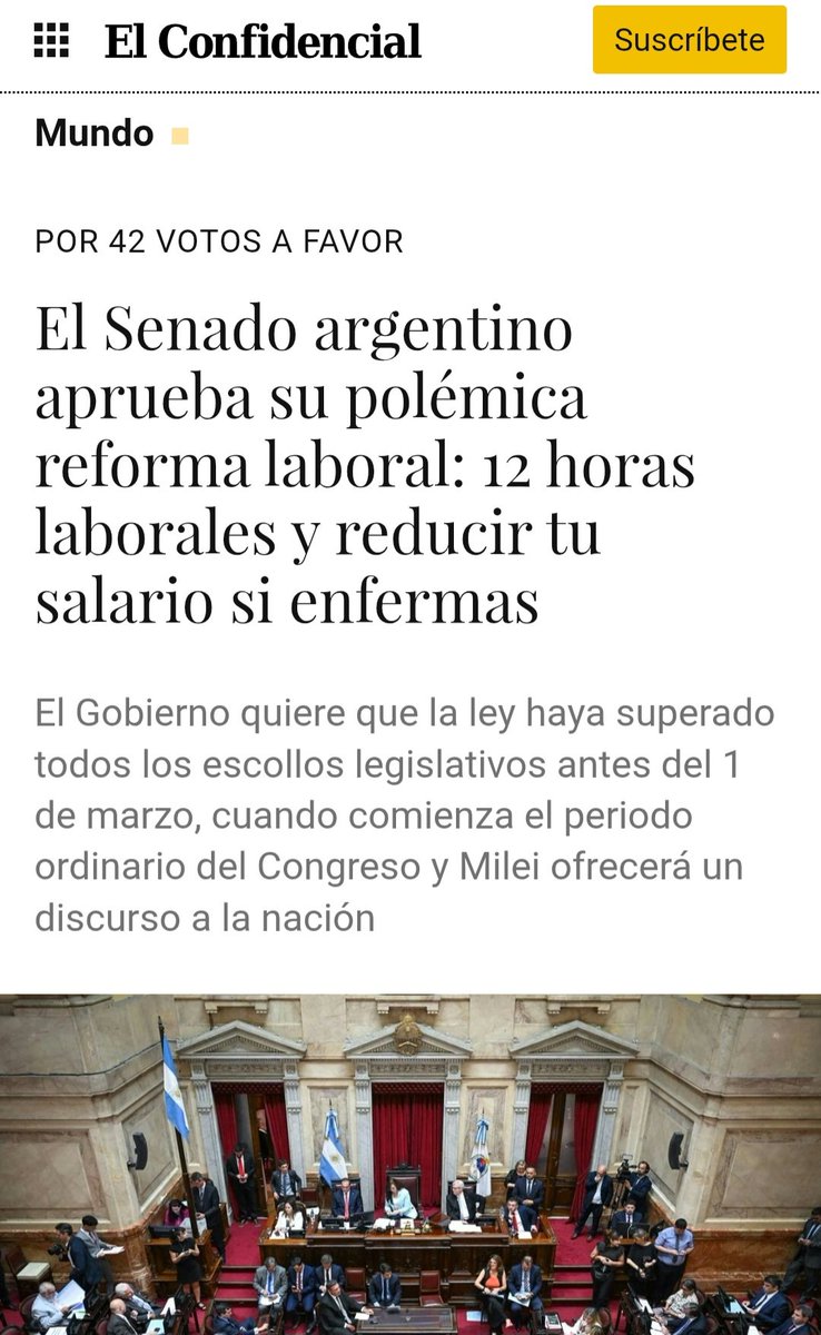 Argentina's libertarian US puppet President Javier Milei just pushed through some of the most extreme anti-worker legislation on Earth.

In addition to allowing 12-hour work days, it lets companies pay workers with food and lodging, instead of money.

Argentina is a laboratory