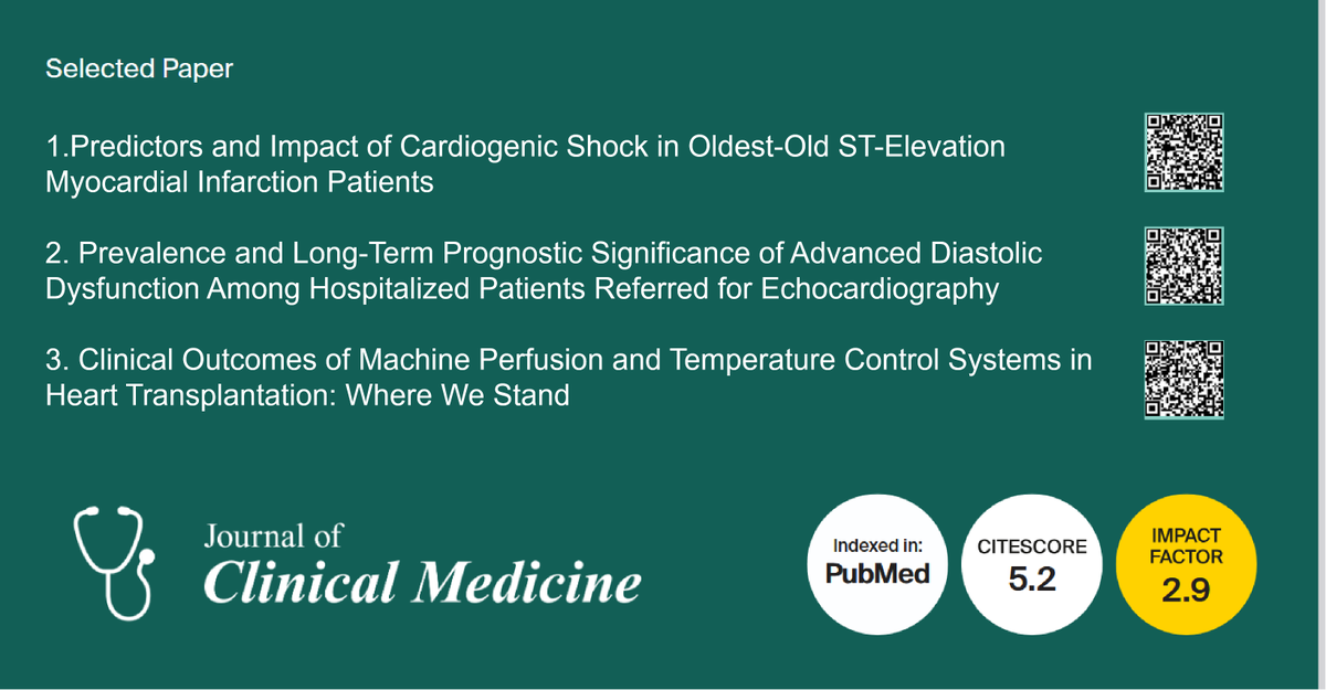 JCM_MDPI's tweet photo. #mdpijcm
🙌#SelectedPapers from the Section "Cardiology"
1. #CardiogenicShock
🔗https://t.co/pMLsyaWEbM
2. #DiastolicDysfunction #Echocardiography
🔗https://t.co/iIdbfRQB63
3. #HeartTransplantation
🔗https://t.co/b5CwhFBd57
@MediPharma_MDPI https://t.co/r7GwZfTI8V