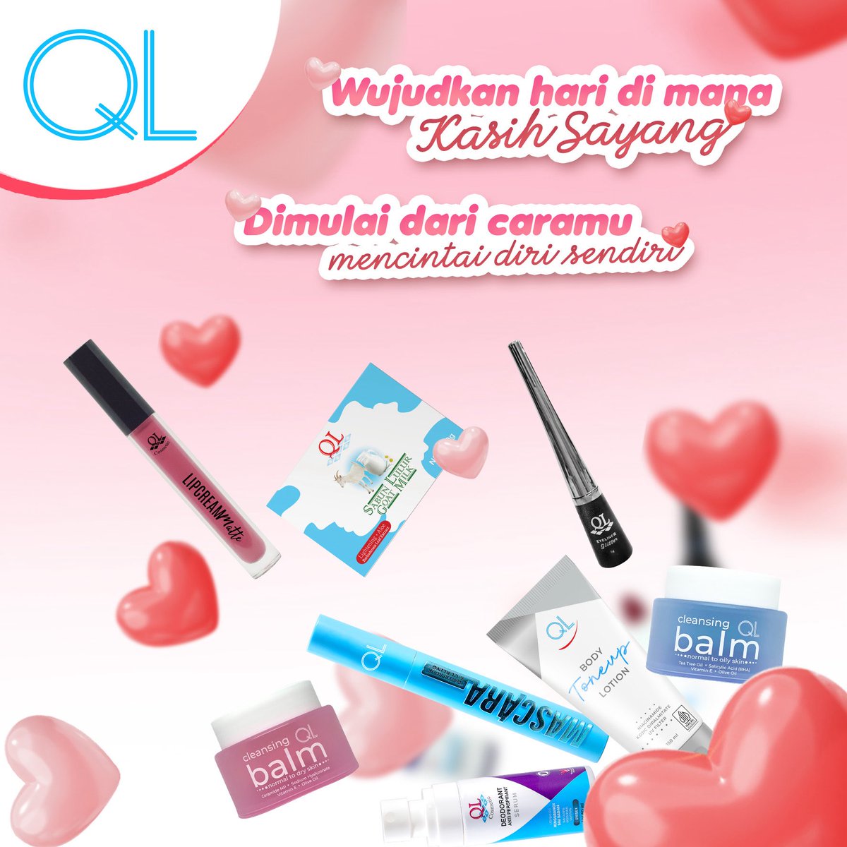Kasih sayang yang paling kuat adalah yang dimulai dari dalam diri.

Merawat diri bukan sekadar rutinitas, tapi bentuk penghargaan atas siapa dirimu hari ini.

#QLCosmetic #InnerBeauty #SelfCareMatters