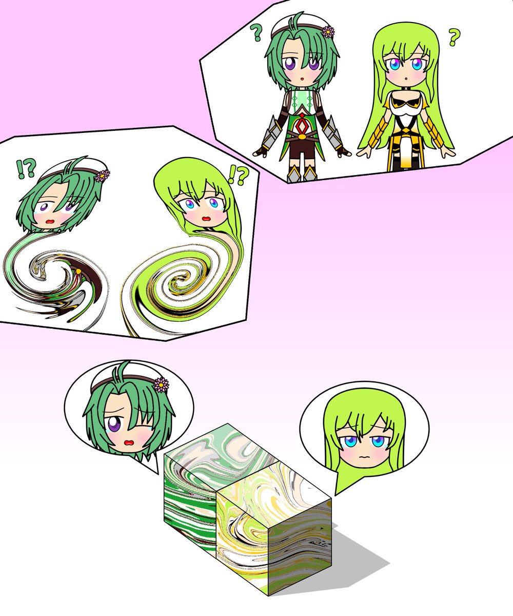 NM905V01's tweet photo. せっかくなので作り方も教えちゃいます！
①かわいい女の子を用意します(今回はいつもの花騎士二人)
②女の子をとろとろに溶かしてよくかき混ぜます
③甘いチョコの香りが漂い始めたらキューブ状に圧縮して完成！
④お好みでトッピングを追加する等のアレンジもOK！
��さんも是非作ってみてください！ https://t.co/o8sJYj9a97