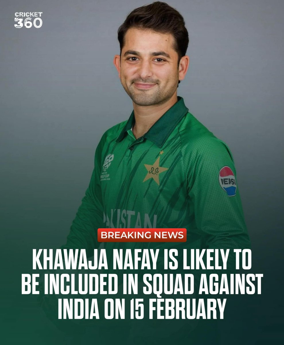 🚨 Khawaja Nafay in Pakistan's XI Against India!🚨  

🔥 High chances of Khawaja Nafaymaking it to the playing XI for Pakistan against India on February 15! 🇵🇰🏏  

The young aggressive batsman and wicketkeeper could bring fresh firepower and balance to the lineup in this massive